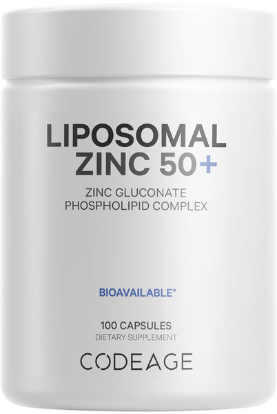 Codeage Liposomal Zinc Supplement – 3 Month Supply – One Per Day - 50 mg Zinc Gluconate Vitamin Pills - Essential Mineral Supplements Liposomal Delivery Matrix - Vegan Non-GMO - 100 Capsules