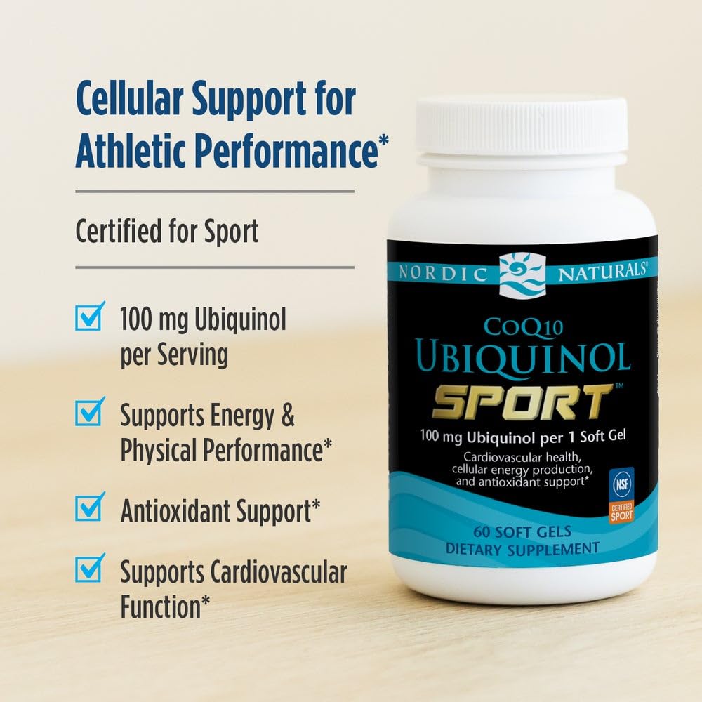 Nordic Naturals Nordic CoQ10 Ubiquinol Sport - 60 Mini Soft Gels - 100 mg Ubiquinol - Heart Health, Physical Performance, Cellular Energy Production - Non-GMO - 60 Servings