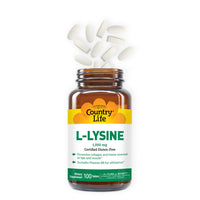 Thumbnail for Country Life L-Lysine 1000mg with B-6, Supports Immune Health, Promotes Collagen Renewal in Lips and Mouth, 100-Count, Certified Gluten Free, Certified Vegan