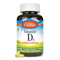 Thumbnail for Carlson Vitamin D3 10,000 IU (250 mcg), Cholecalciferol, Bone & Immune Health, 360 Soft Gels