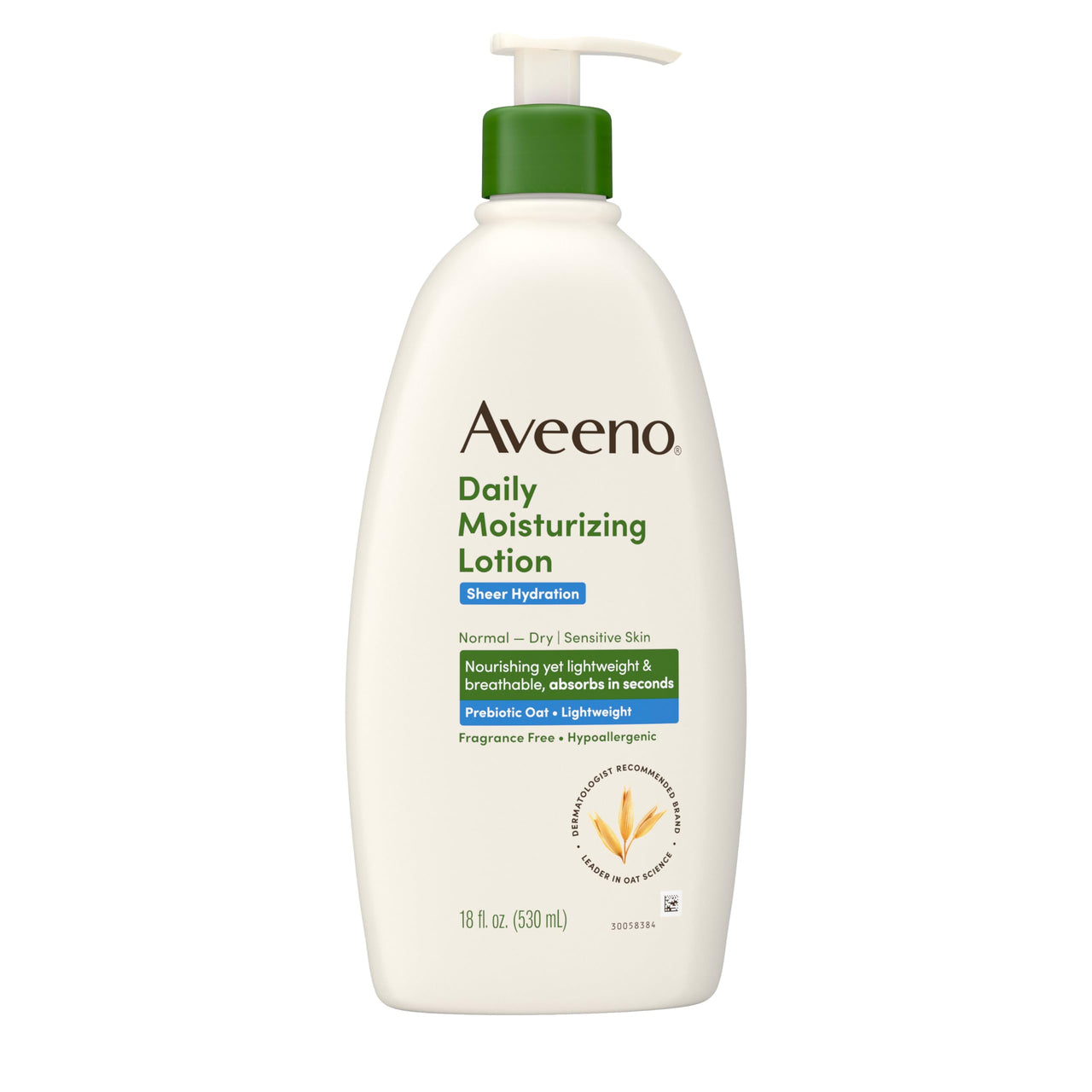 Aveeno Sheer Hydration Fragrance-Free Daily Moisturizing Lotion with Prebiotic Oat for Dry Skin, Lightweight, Fast-Absorbing Body Moisturizer Nourishes Skin with 48-hour Moisture, 18 fl. oz