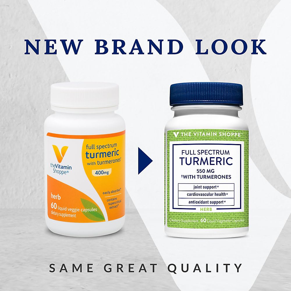 The Vitamin Shoppe Full Spectrum Turmeric with Turmerones 400MG, Easily Absorbed, Contains Supercritical Extract, Supports Joint Mobility (60 Liquid Capsules)