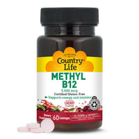 Thumbnail for Country Life Methyl B12, Supports Energy & Stamina, 5,000mcg, 60 Lozenges, Certified Gluten Free, Certified Vegan, Certified Non-GMO Verified