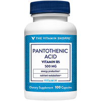 Thumbnail for The Vitamin Shoppe Pantothenic Acid 500mg Vitamin B5 - Energy Production & Hair Skin Nails | Essential B Vitamin | 100 Capsules | Beauty