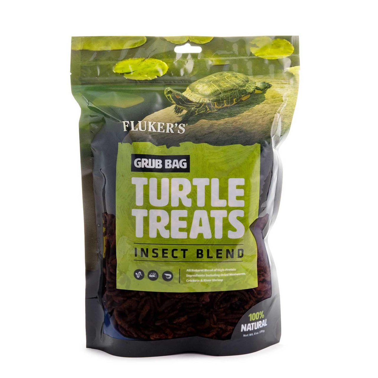 Fluker's Grub Bag Turtle Treats, Insect Blend, High Protein Freeze Dried River Shrimp, Crickets, and Mealworms, For Aquatic Turtles, Amphibians, and Reptiles, 6 oz