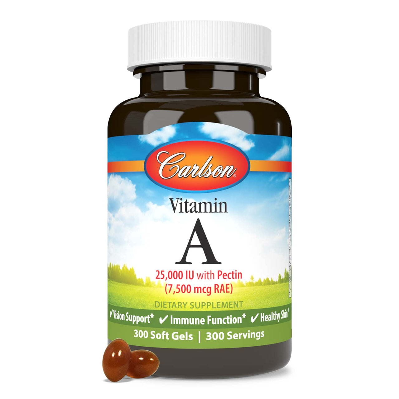 Carlson - Vitamin A, 25000 IU (7500 mcg RAE) with Pectin, Vision Health, Helps Night Vision, Skin Health, 300 Softgels