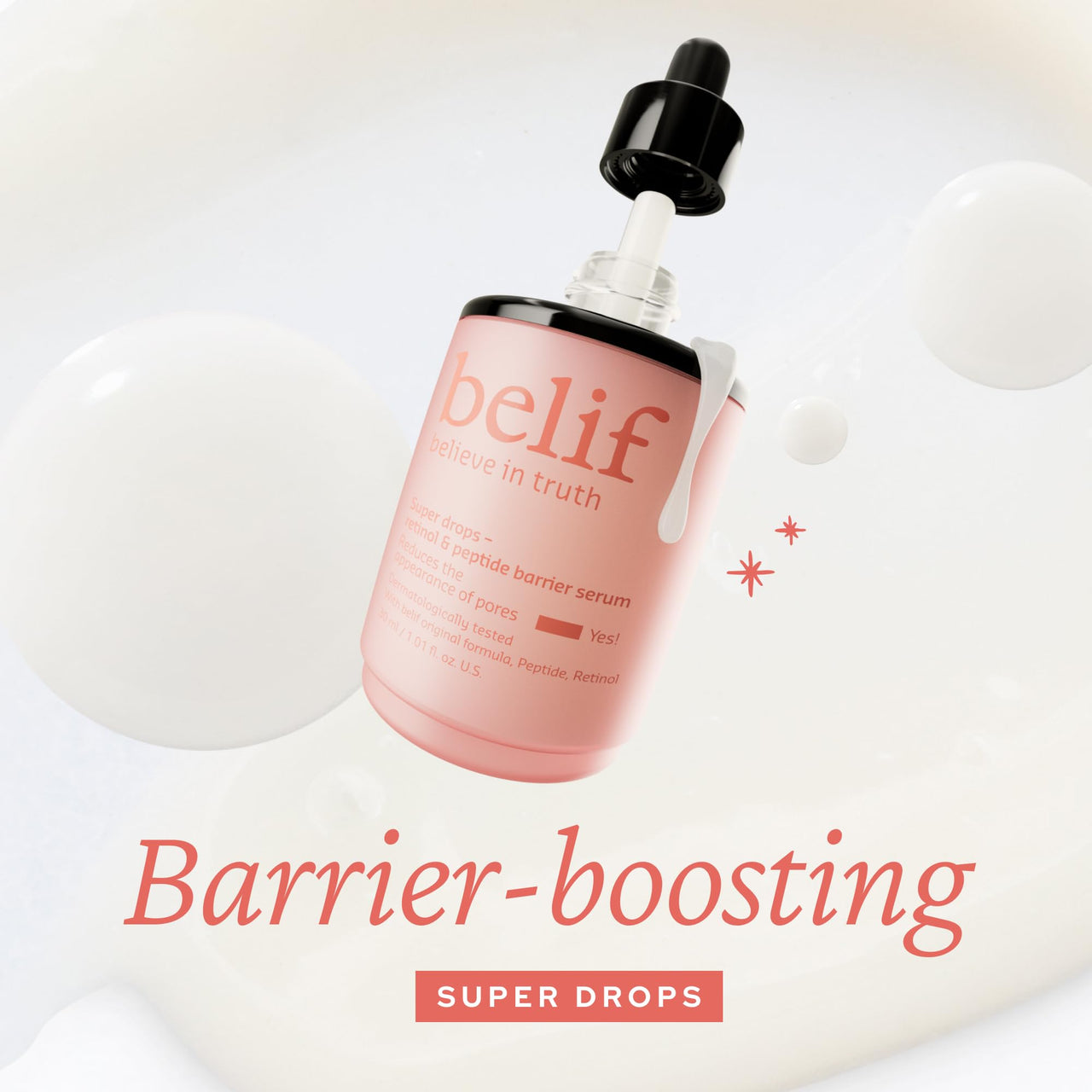belif Retinol & Peptide Super Drops Serum – Anti-Aging Skin Booster and Pore Minimizer with Hyaluronic Acid for Firming, Smoothing & Repair, Korean Skincare for All Skin Types, 1.01 fl oz
