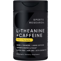 Thumbnail for Sports Research L-Theanine Supplement with Caffeine & Coconut MCT Oil - Focused Energy, Alertness & Relaxation Without Drowsiness - 200mg L Theanine, 100mg Organic Caffeine - 60 Liquid Softgels