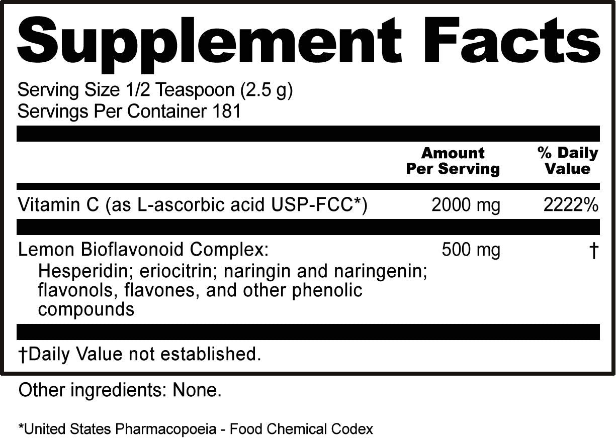 NutriBiotic - Ascorbic Acid with Bioflavonoids Powder, 16 Oz | Highly Soluble Antioxidant & Collagen Support Supplement | 2000 Mg Vitamin C with Lemon Bioflavonoid Complex | Vegan, Gluten & GMO-Free