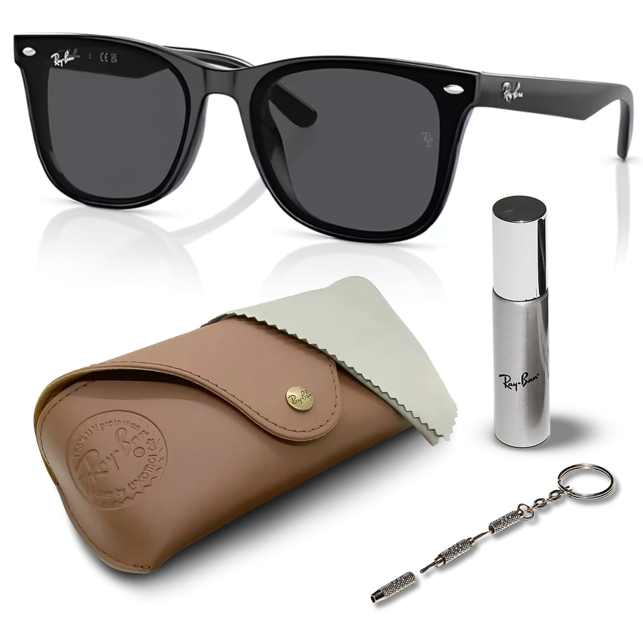 Ray-Ban RB4420 Square Shaped Non-Polarized Sunglasses for Men & Women – Includes Official RAYBAN Eyewear Kit – Ideal Formal & Casual Wear Sunglasses – Dark Grey Lens