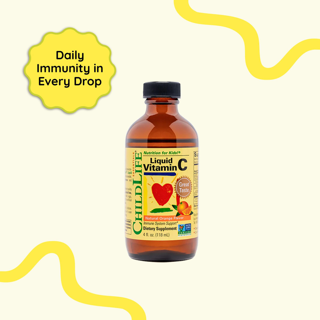 CHILDLIFE ESSENTIALS Liquid Vitamin C - Pure Vitamin C Liquid Supplement for Kids, Toddlers, & Babies, Immune System Support, Natural Orange Flavor, 4 Fl Oz (Pack of 1)