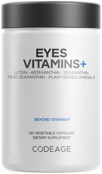Thumbnail for Codeage Eyes Vitamins - AREDS 2 Based Formula Supplement - 2-Month Supply - Vitamins A, C, E, Zinc, Lutein, Astaxanthin, Zeaxanthin, Eyebright, Marigold, Bilberry, Saffron, Omega-3-120 Capsules