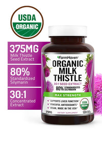 Thumbnail for FarmHaven USDA Organic Milk Thistle Capsules |30X Concentrated Seed Extract & 80% Silymarin Standardized - Supports Liver Function and Overall Health | Non-GMO | 120 Veggie Capsules