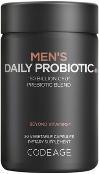 Thumbnail for Codeage Men’s Daily Probiotic Supplement - 50 Billion CFU Probiotic Blend with Zinc, Inulin Prebiotic, Saw Palmetto – Men’s Wellness Support – 1 Capsule Per Serving - Non-GMO – 30 Capsules