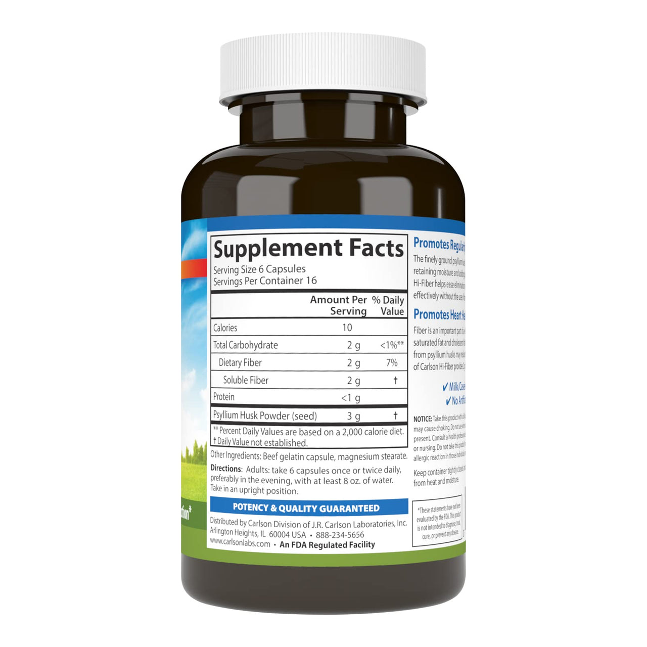 Carlson - Hi-Fiber, 3 g, Psyllium Husk Capsules, Regularity, Colon Health & Heart Function, 100 Capsules