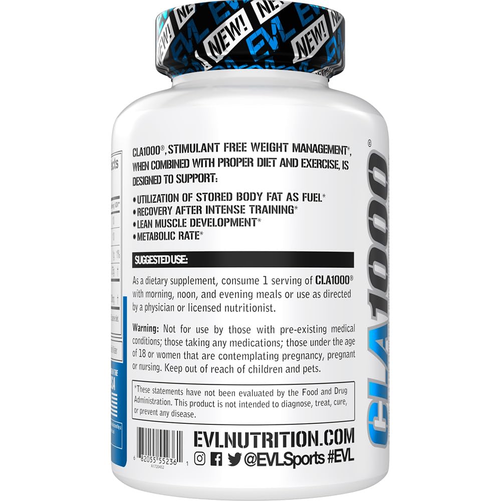 Conjugated Linoleic Acid CLA Pills - CLA 1000mg Diet Pills to Support Weight Loss Fat Burning Lean Muscle and Faster Metabolism - Stimulant-Free CLA 1000mg Safflower Based Fat Loss Support Pills - 180