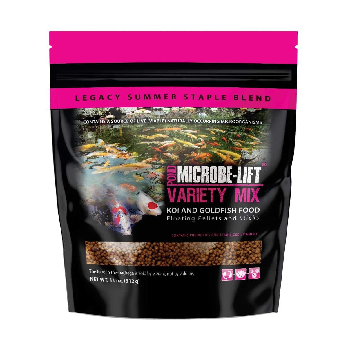 MICROBE-LIFT MLLVMSM Variety Mix Floating Fish Food Pellets and Sticks for Ponds, Water Gardens, and Fountains, for Live Goldfish and Koi, 11 Ounces