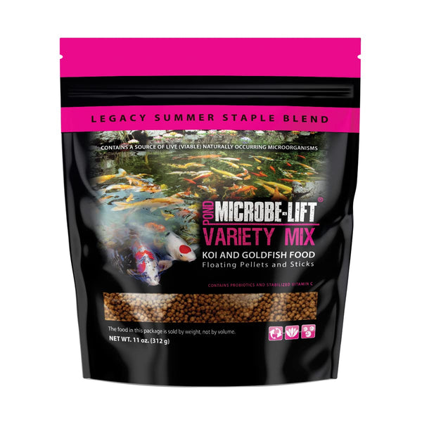 MICROBE-LIFT MLLVMSM Variety Mix Floating Fish Food Pellets and Sticks for Ponds, Water Gardens, and Fountains, for Live Goldfish and Koi, 11 Ounces