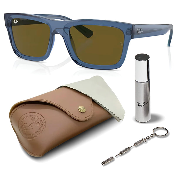 Ray-Ban RB4396 WARREN BIO-BASED Rectangle Shaped Non-Polarized Sunglasses for Men & Women – Includes Official RAYBAN Eyewear Kit – Ideal Formal & Casual Wear Sunglasses – Dark Brown Lens
