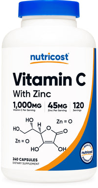 Thumbnail for Nutricost Vitamin C with Zinc Capsules, 120 Servings - 1000mg, 45mg Zinc, Non-GMO, Gluten Free Vitamin C Supplement
