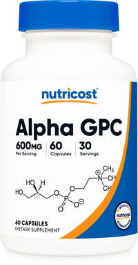Thumbnail for Nutricost Alpha GPC 600mg, 120 Vegetarian Capsules - Non-GMO and Gluten Free, 300mg Per Capsule