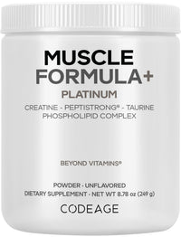 Thumbnail for Codeage Muscle Formula+ Platinum Supplement - Creatine Monohydrate, PeptiStrong Fava Bean Protein Hydrolysate, Taurine, Vitamin D3, Liposomal Delivery - Non-GMO - Unflavored Protein Powder - 8.78 Oz