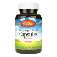 Thumbnail for Carlson - Empty Vegetarian #1 Medium-Small Capsules, Easy to Separate & Fill, with Screw Cap Bottle, 200 Capsules
