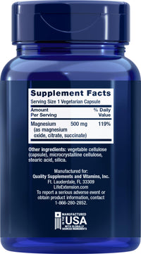 Thumbnail for Life Extension Magnesium 500 mg, 100 Vegetarian Capsules (Pack of 3)