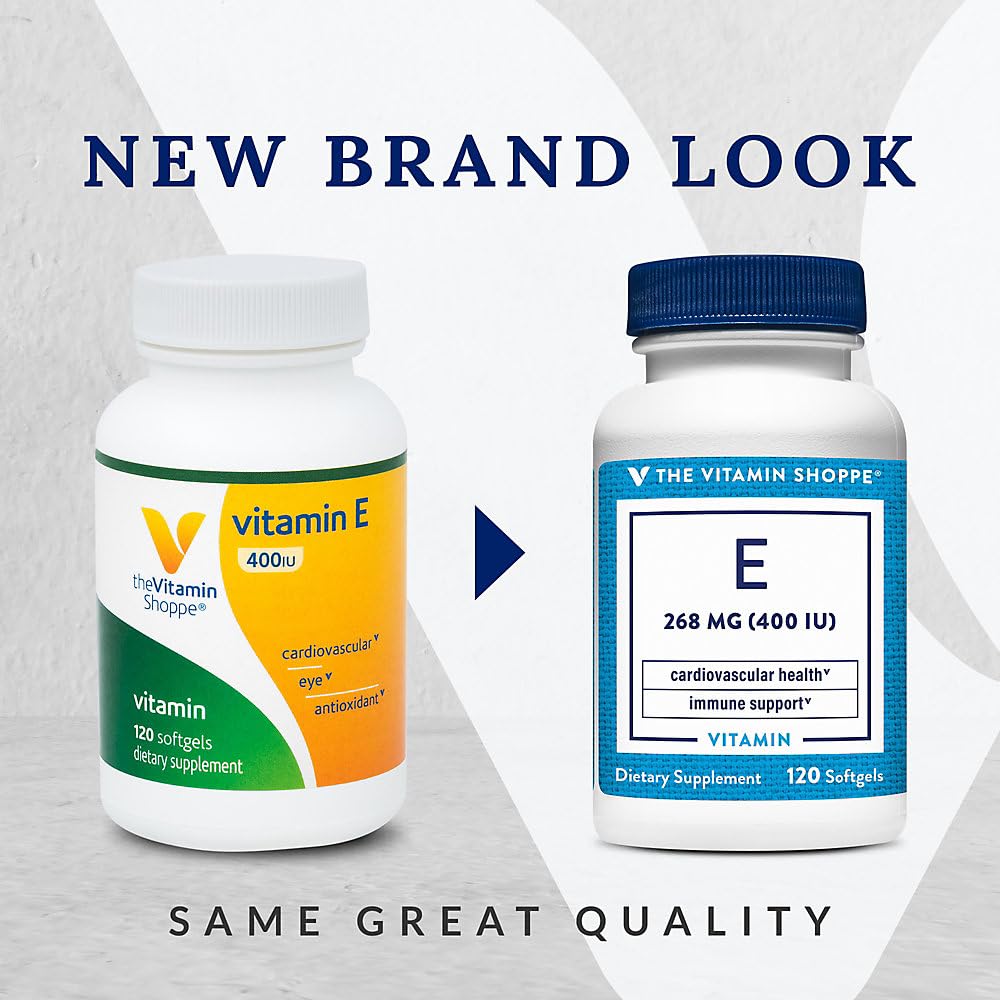 The Vitamin Shoppe Vitamin E 400IU - Antioxidant Support for Skin Health & Immune Function, Daily Vitamin (120 Softgels)