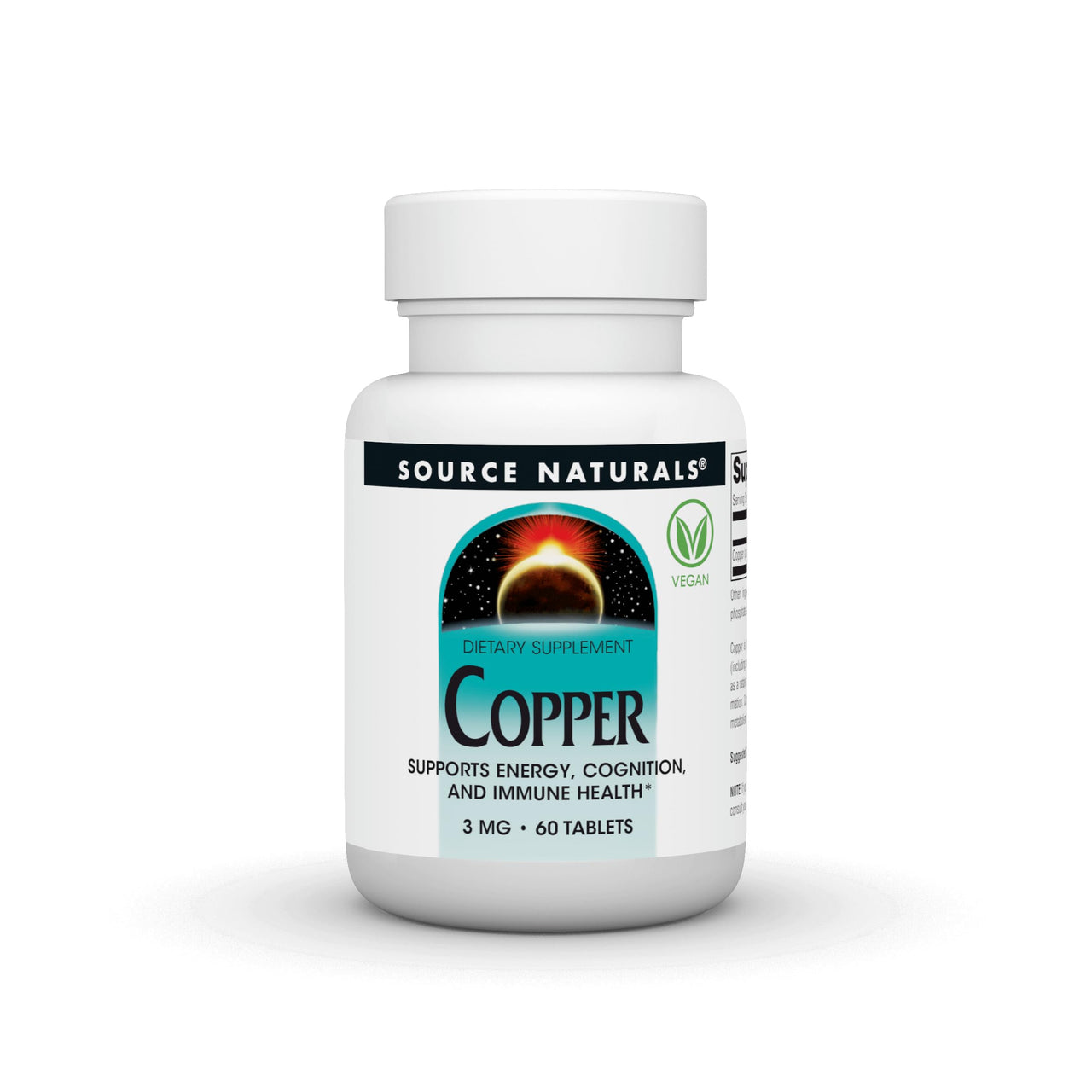 Source Naurals Copper, Supports Energy, Cognition, and Immune Health*, 3 mg - 60 Tablets