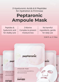 Thumbnail for Snp 6 Peptides + 5 Hyaluronic Acid Skincare Set | 4-in-1 Kit of Toner, Serum, Cream & Sheet Masks | Moisturizing, Firming & Hydrating | Korean Skincare Set for Dry & Sensitive Skin | Peptaronic Set