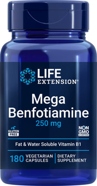 Thumbnail for Life Extension Mega Benfotiamine, 250 mg, 180 Veg caps with Thiamine - Vitamin B1 Supplement