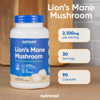 Thumbnail for Nutricost Lion's Mane Mushroom Capsules 2100mg, 30 Servings - CCOF Certified Made with Organic, Vegetarian, Gluten Free, 700mg Per Capsule, 90 Capsules