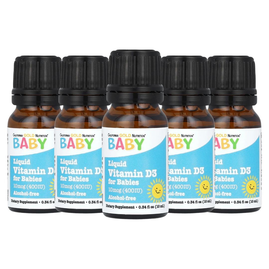 California Gold Nutrition Baby Vitamin D3 by - Liquid D3 Supplement for Babies, Vegetarian Friendly - Alcohol & Gluten Free, Non-GMO - 10 mcg (400 IU), 0.34 fl oz (10 ml)