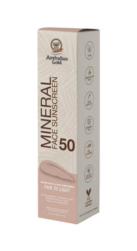 Thumbnail for Australian Gold SPF 50 Tinted Mineral Face Sunscreen, Fair to Light, 2.5 fl oz, Broad Spectrum, Non-Greasy BB Cream with Blue Light & Sun Protection, 4% Zinc Oxide & Titanium Dioxide, Hypoallergenic