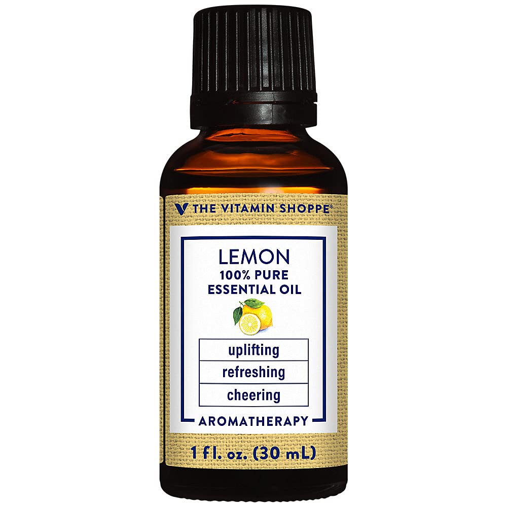 The Vitamin Shoppe Lemon Essential Oil - Uplifting Aromatherapy & Natural Cleaner | 100% Pure Cold-Pressed | 1 oz | Therapeutic Grade