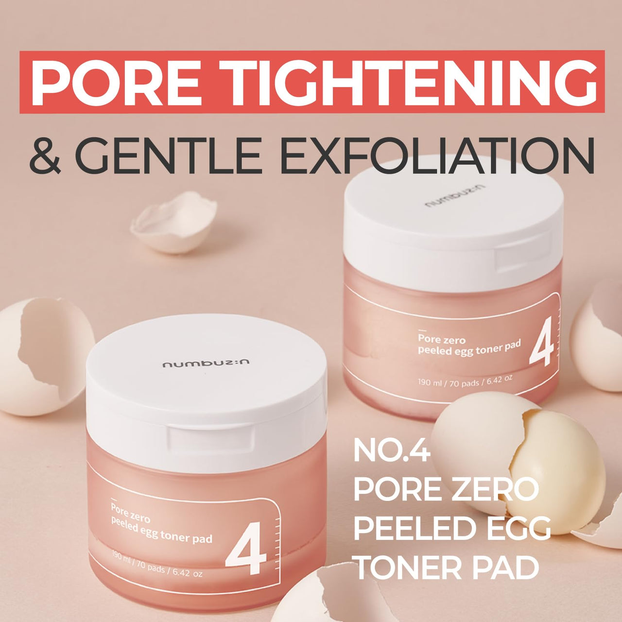 numbuzin No.4 Toner Pads | Pore Zero Peeled Egg Toner Pad | Gentle Exfoliator, PHA, LHA, Makeup Skin Prep, Panthenol | Korean Skincare for Face | 70 Pads/6.42 fl. oz.