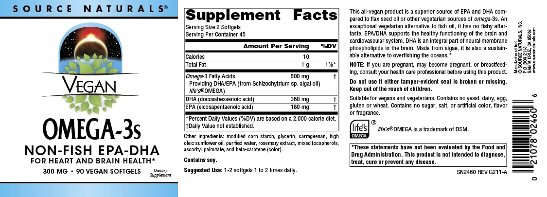 Source Naturals Vegan Omega 3s Epa-Dha* 300 mg - 90 Softgels