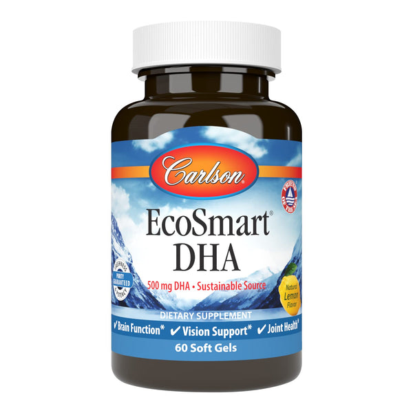 Carlson - EcoSmart DHA 500, Sustainable Source, Supports Healthy Vision & Brain Function, Lemon, 60 soft gels