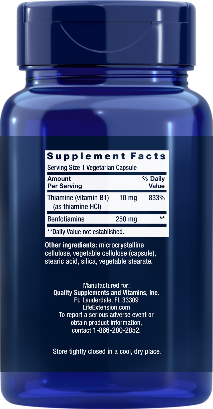 Life Extension Mega Benfotiamine, 250 mg, 180 Veg caps with Thiamine - Vitamin B1 Supplement