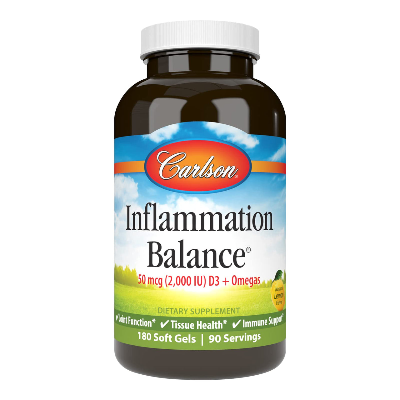 Carlson - Inflammation Balance, Balanced Omega-3 & Omega-6 Ratio, with D3, Norwegian, Wild-Caught Fish Oil Supplement with Fatty Acids, Sustainably Sourced Fish Oil Capsules, 180 Softgels