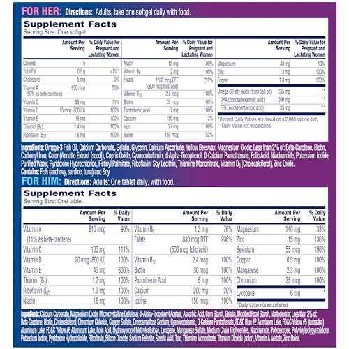 One A Day Men's & Women's Pre-Pregnancy Multivitamin Softgel including Vitamins A, Vitamin C, Vitamin D, B6, B12, Folic Acid & more, 30+30 Count, Supplement for Before, During, and Postnatal