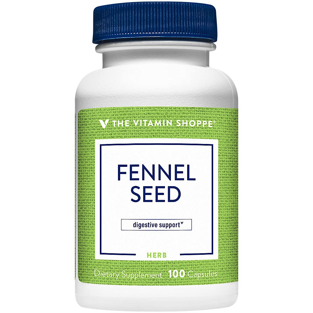 The Vitamin Shoppe Fennel Seed 480MG (Foeniculum Vulgare Seed), Herbal Supplement for Digestive Support & Intestinal Health (100 Capsules)