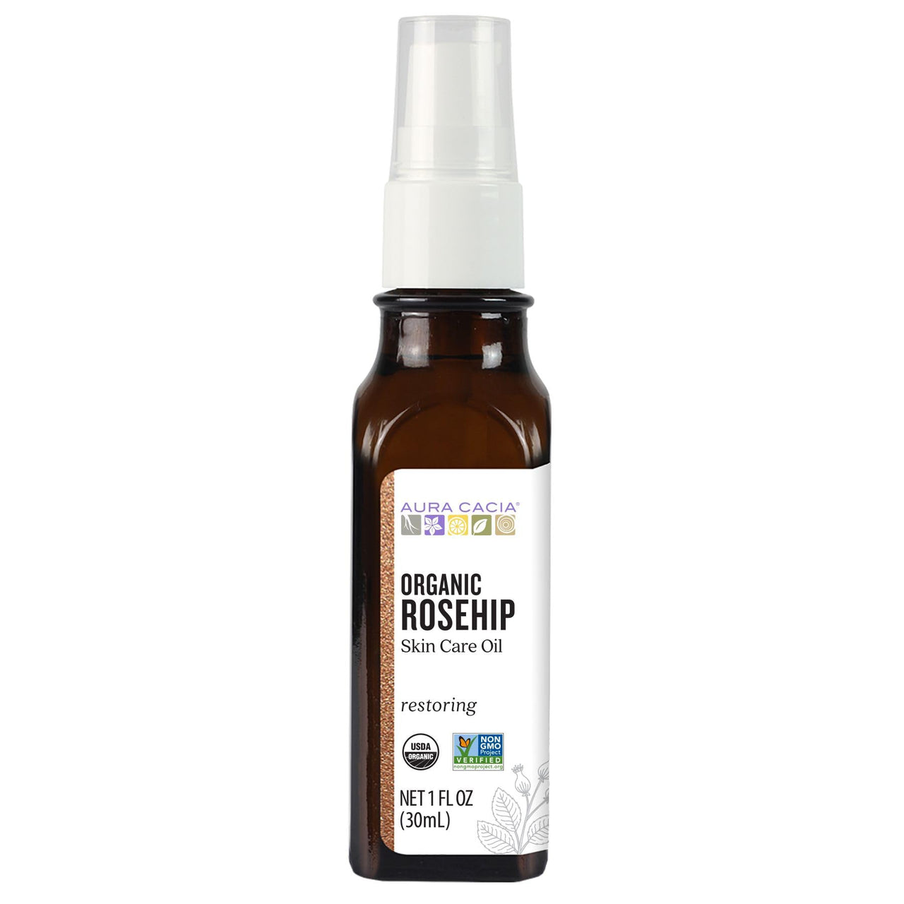 Aura Cacia Organic Rosehip Skin Care Oil | GC/MS Tested for Purity | 30ml (1 fl. oz.)