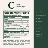Thumbnail for Nature's Bounty Vitamin C, Support for a Healthy Immune System, 500 mg Vitamin C with Rosehips, 90 Chewable Tablets