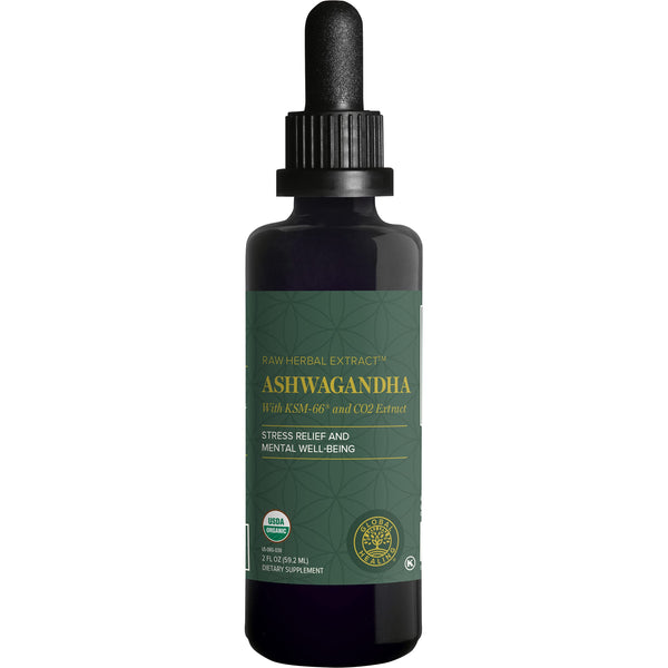 Global Healing Center - Organic Ashwagandha Supplements Drops - KSM-66 Ashwagandha Extra Strength for Men & Women, Helps Promote Relief from Stress, Mood Support, Organic (2 Fl Oz)