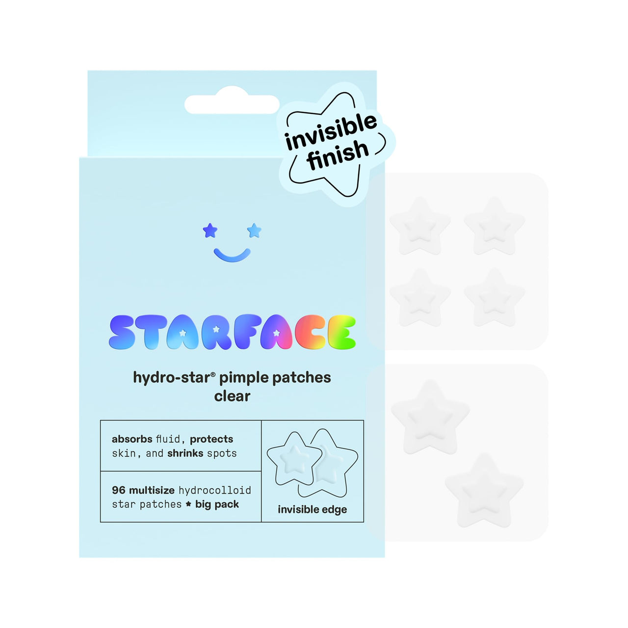 Starface Hydro-Star® Clear BIG PACK Refill, Invisible Hydrocolloid Pimple Patches, Two Sizes, Dermatologist Tested, Covers and Protects Visible Spots, Absorbs Pimple Gunk, Vegan Skincare (96 Count)