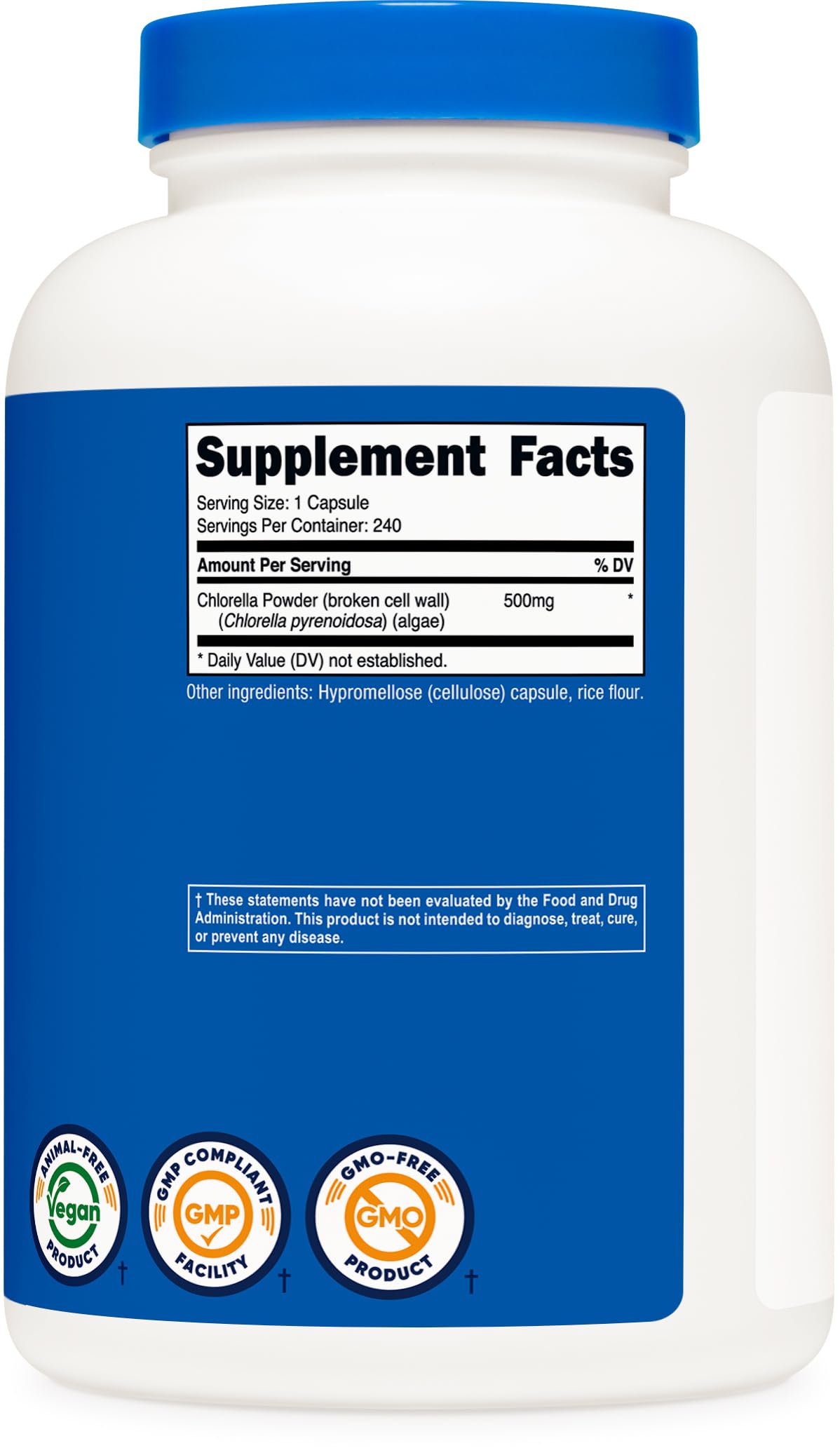 Nutricost Chlorella Capsules 500mg, 240 Vegetarian Capsules - Non-GMO and Gluten Free