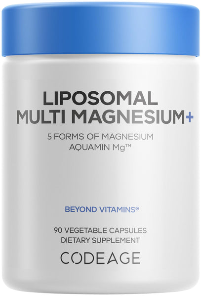 Codeage Liposomal Multi Magnesium Supplement - Magnesium Complex, 5 Forms - Glycinate, Malate, Taurate, Oxide, Hydroxide - Vitamin B6, Folate, Boron - Non-GMO - 90 Capsules