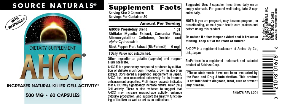 Source Naturals AHCC with Bioperine 500 mg - 60 Capsules